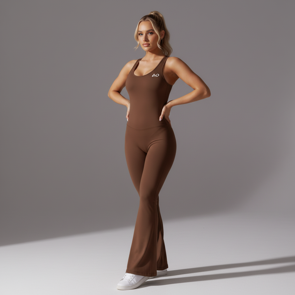 Brown Unitard - Three-Quarter Front