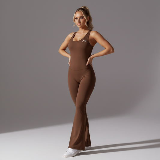 Brown Unitard - Three-Quarter Front