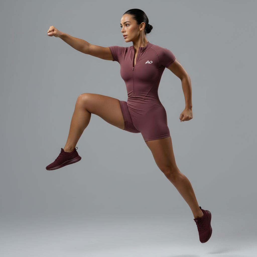 Burgundy Athletic Romper Angle