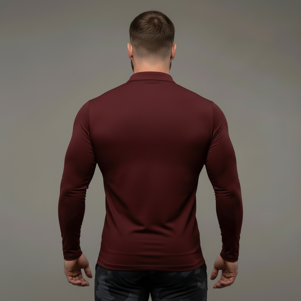 Burgundy Long-Sleeve Polo - Back