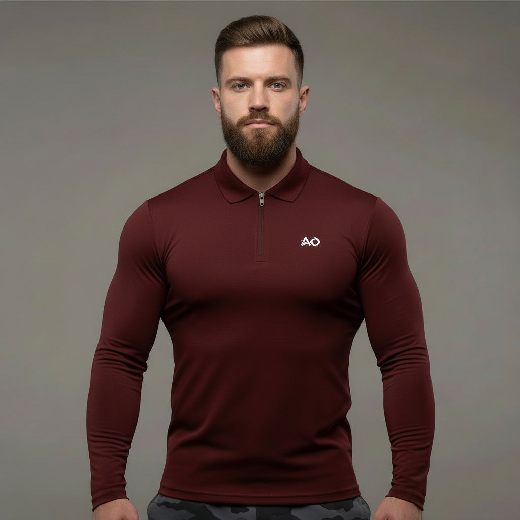Burgundy Long-Sleeve Polo - Front