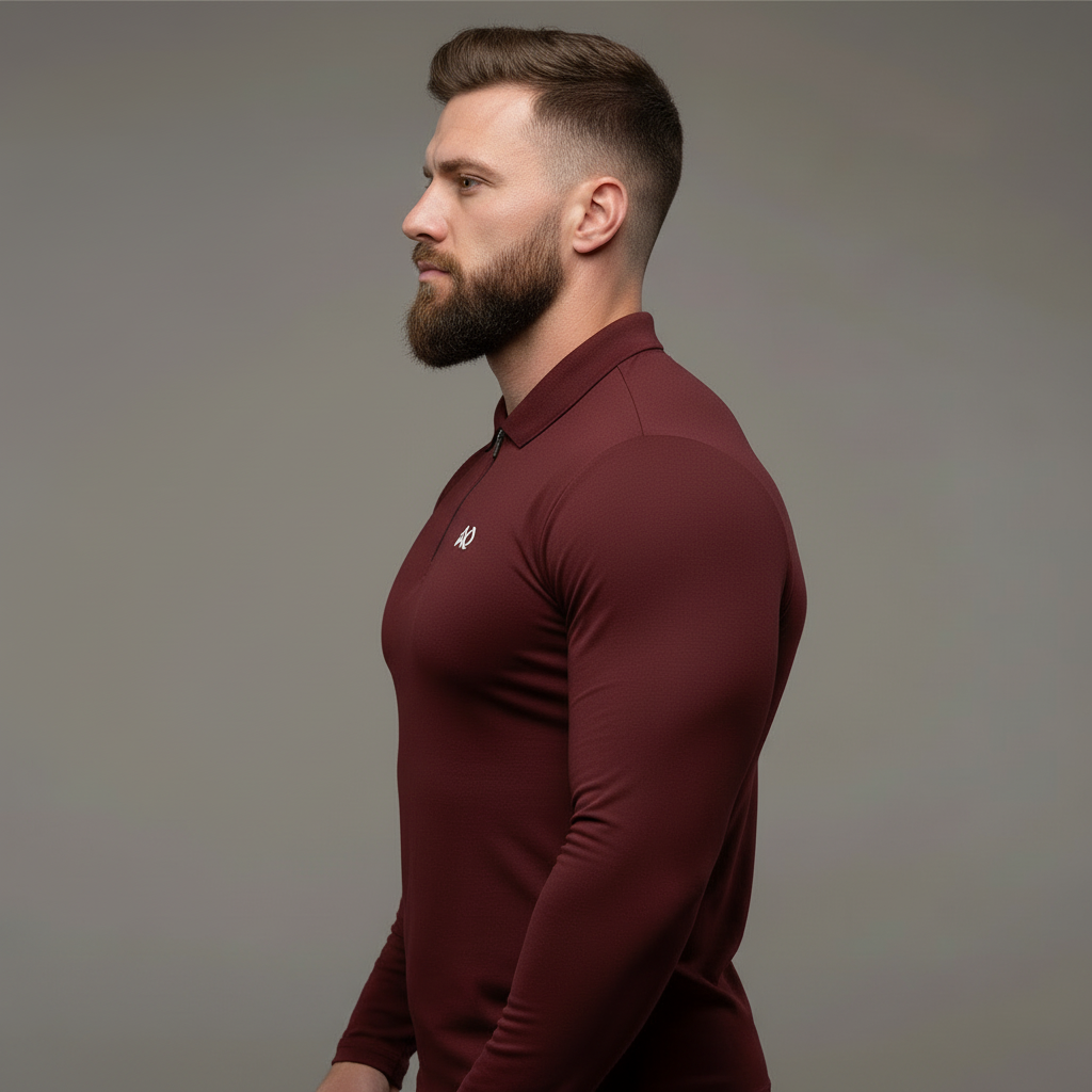Burgundy Long-Sleeve Polo - Side