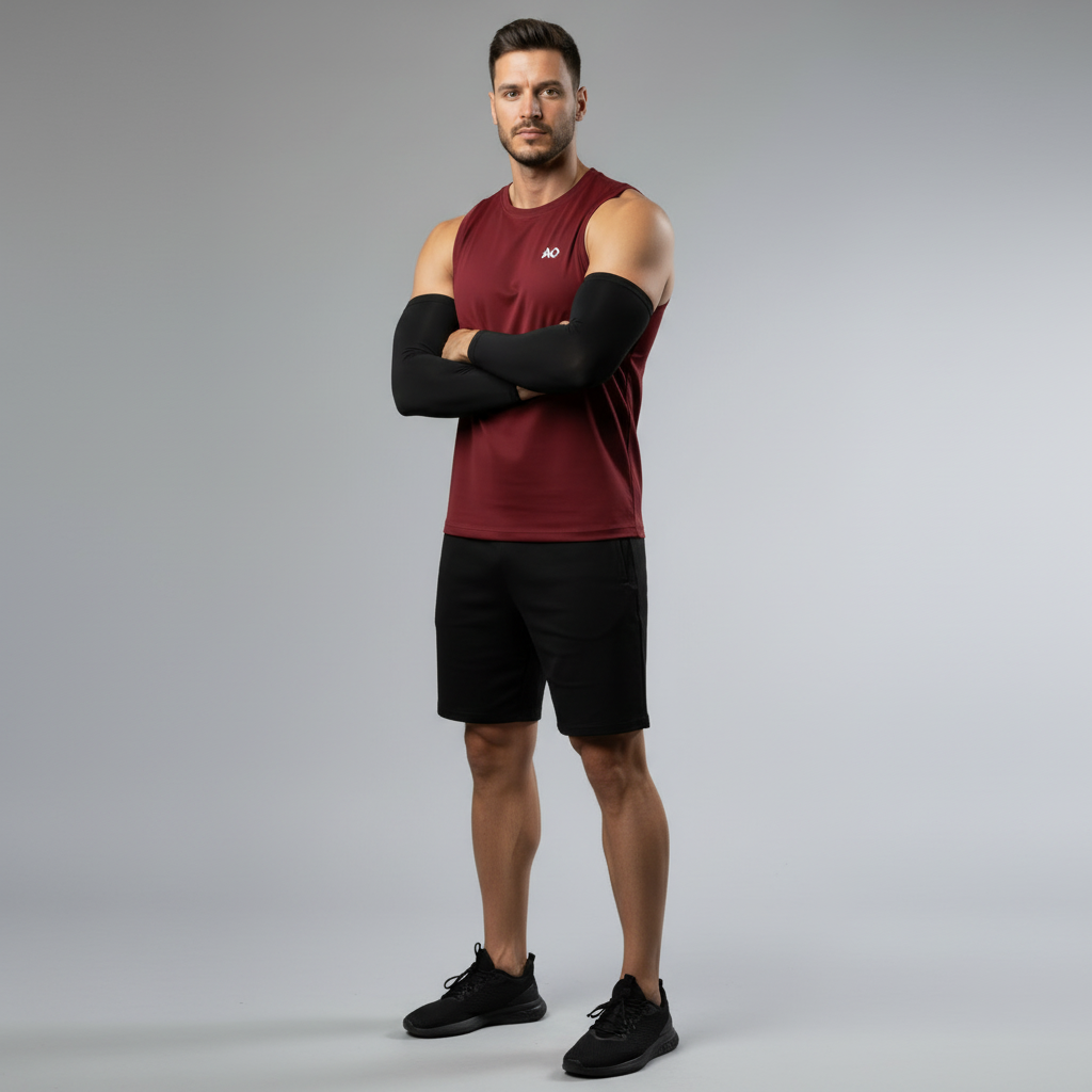 Burgundy Sleeveless Top - Full Body Three-Quarter