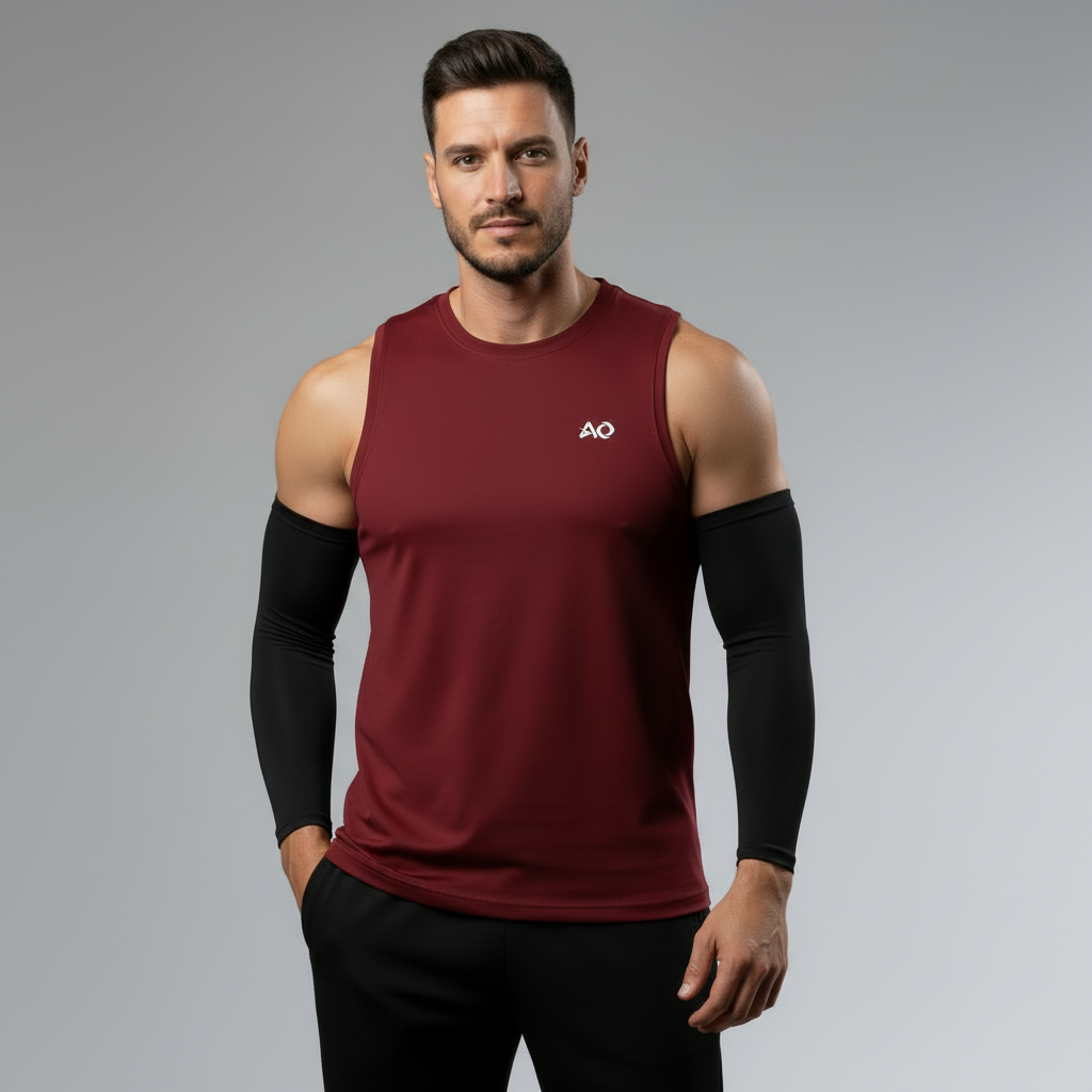 Burgundy Sleeveless Top - Hand in Pocket