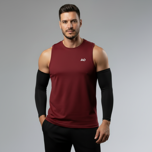 Burgundy Sleeveless Top - Hand in Pocket