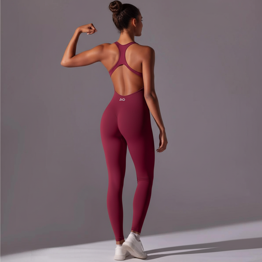 Burgundy unitard front view