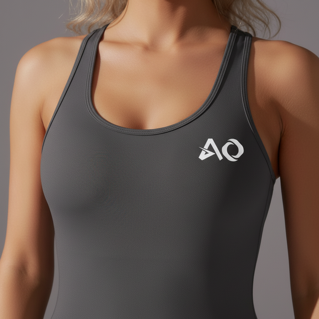 Charcoal Gray Unitard - ActiveOne Logo Close-Up