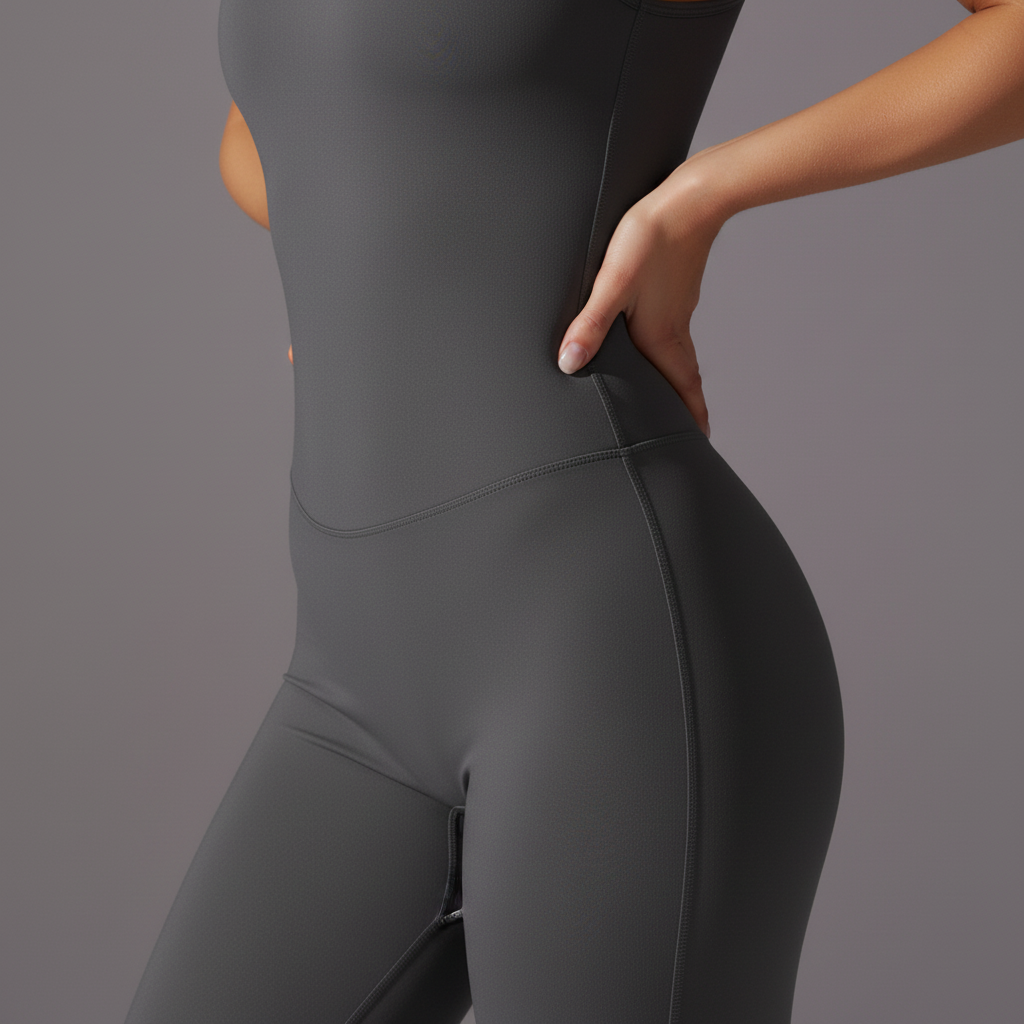 Charcoal Gray Unitard - Fabric Fit Detail