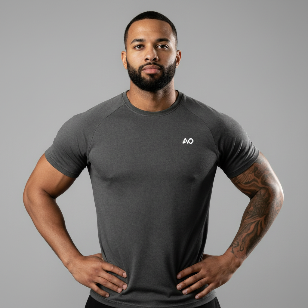 Charcoal Grey T-Shirt - Hands on Hips