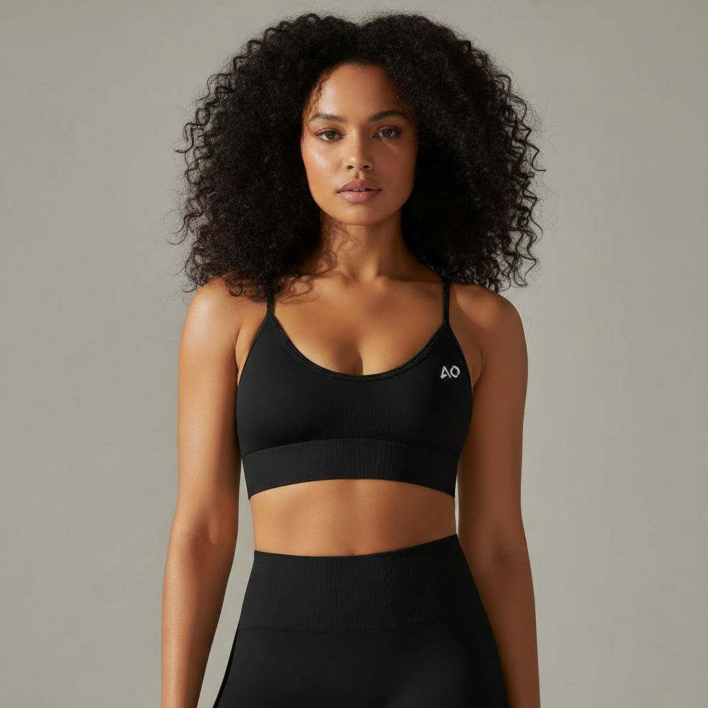 Close-up front - sports bra with AO logo