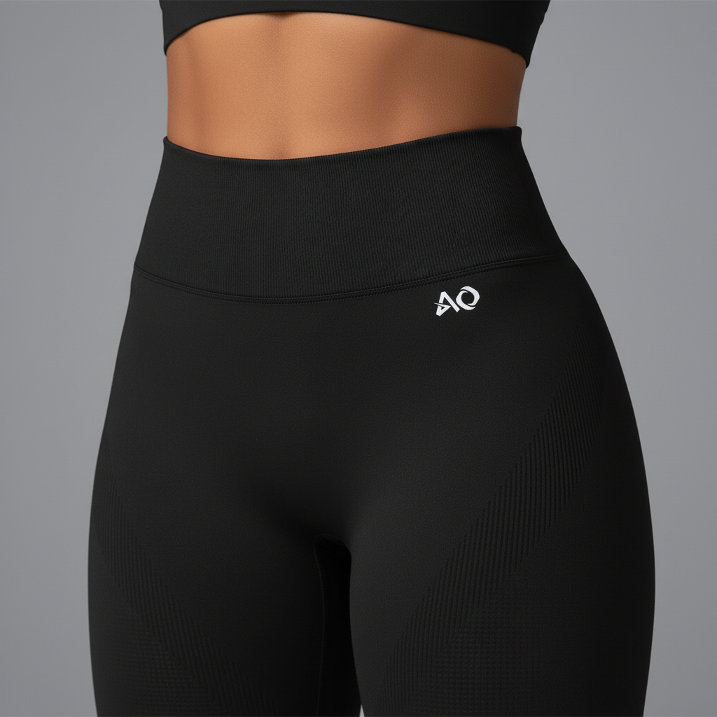 Close-up waistband with AO logo and brand logo