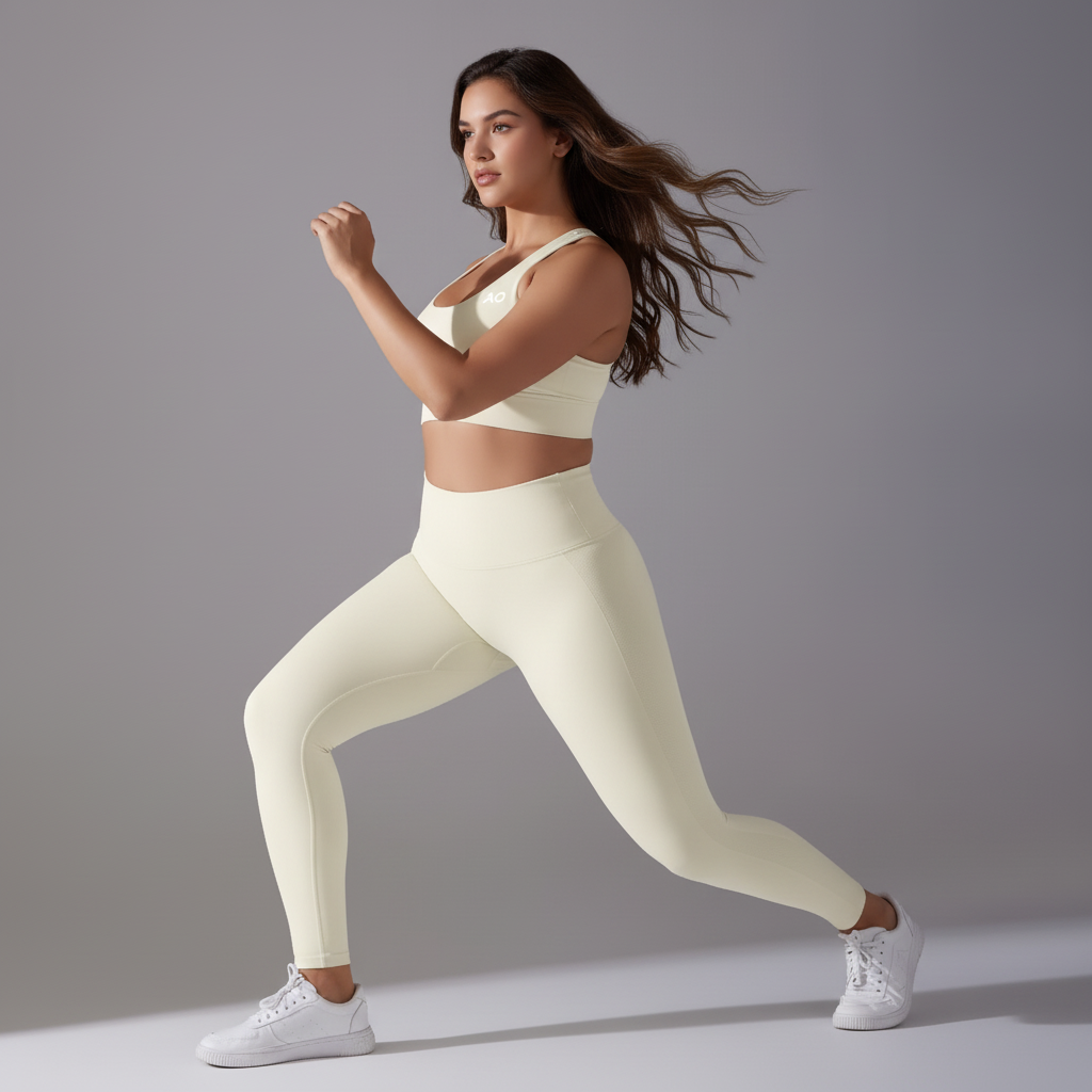 Cream Set Plus Size Model Lunge