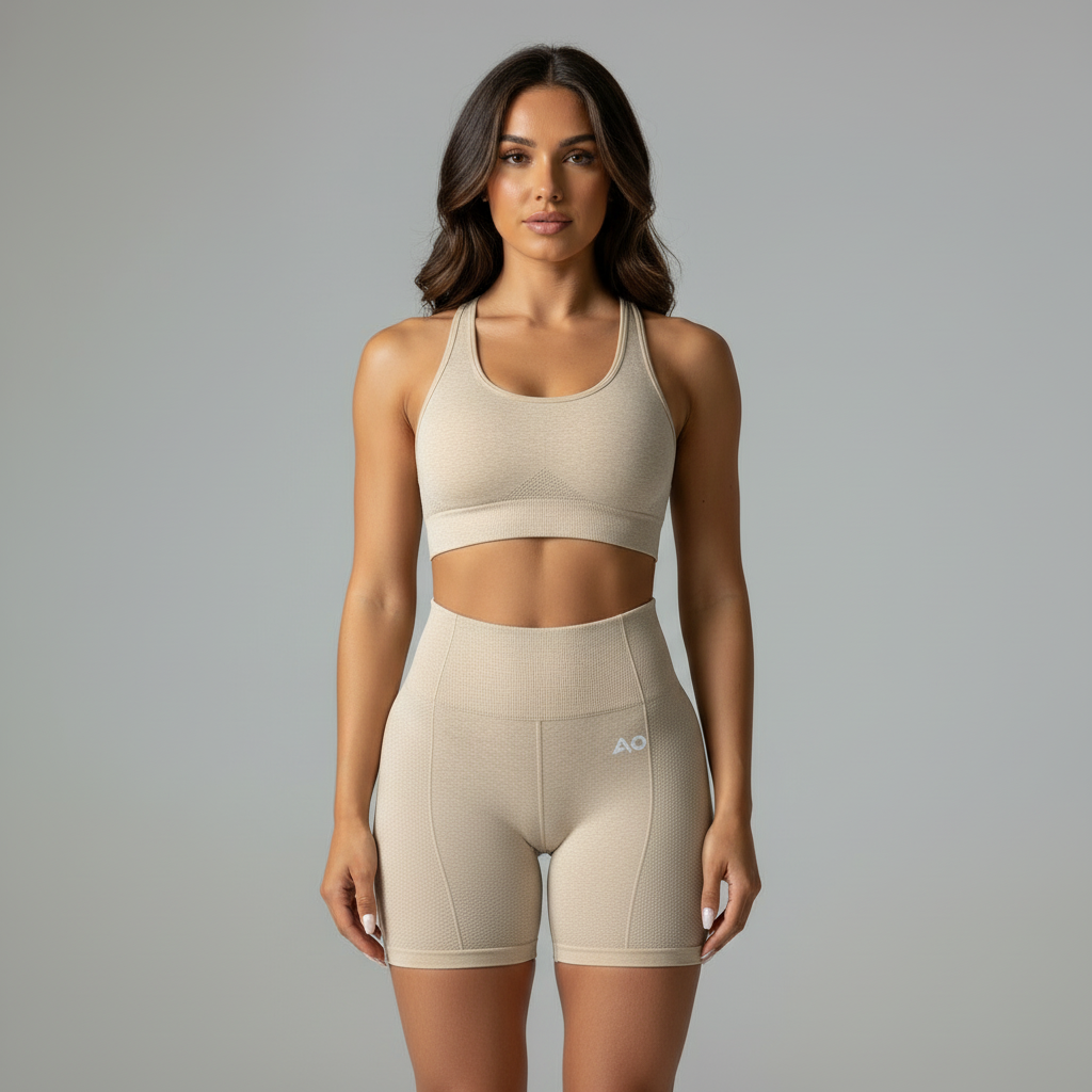 Front view - Cream beige textured set