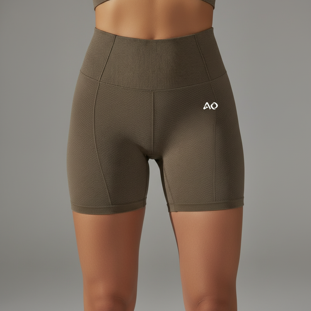 Front view - Olive khaki shorts with AO logo