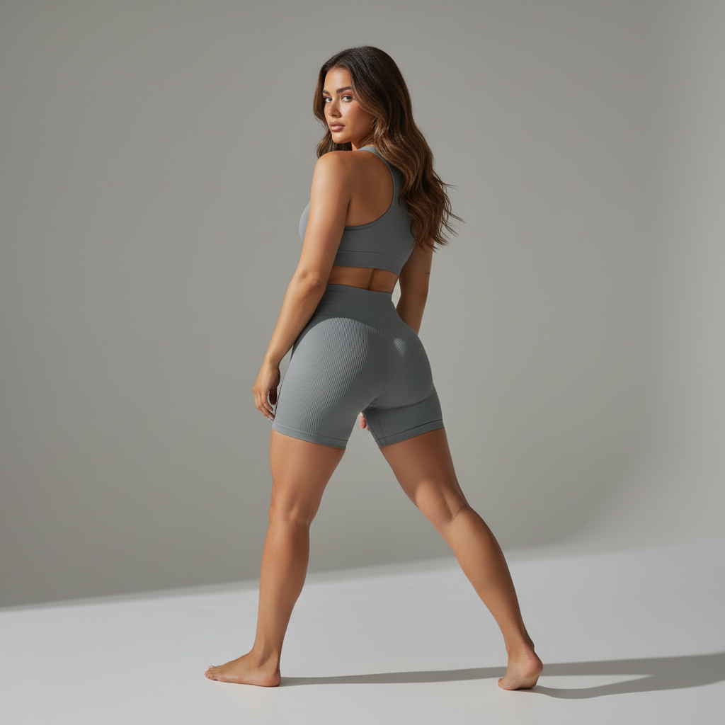 Gray Ribbed Set - Back Three-Quarter