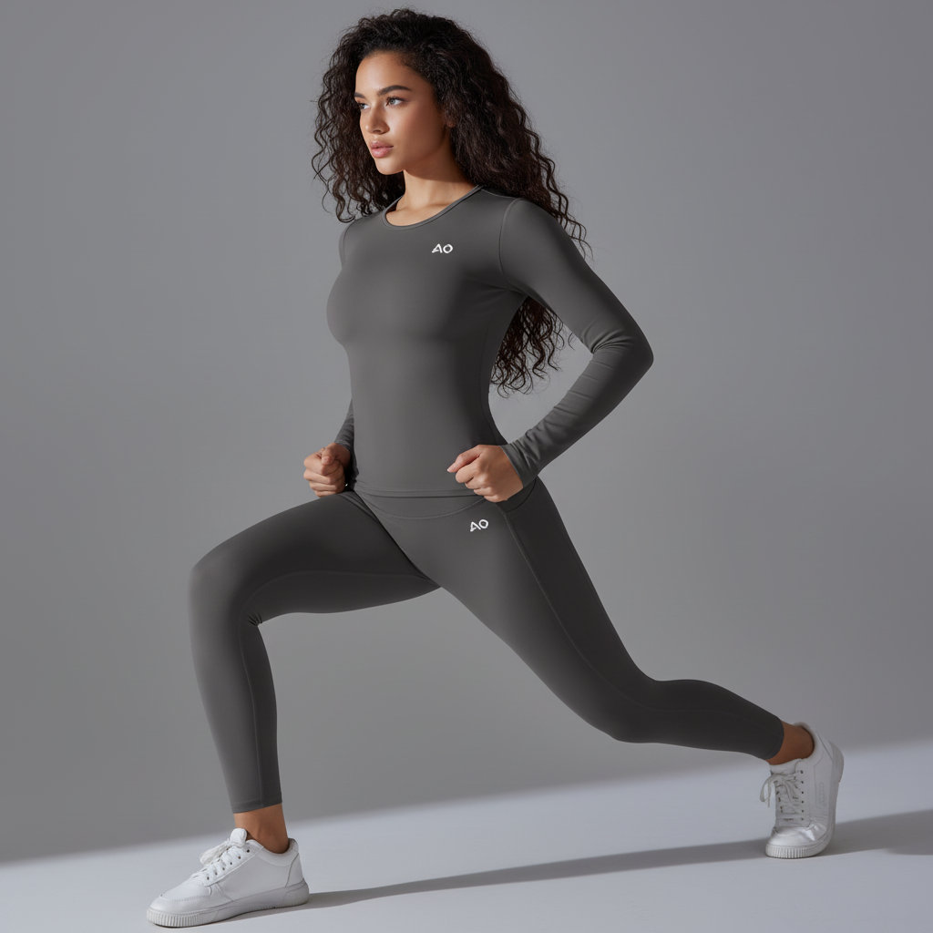 Gray Set Curly Hair - Lunge Pose