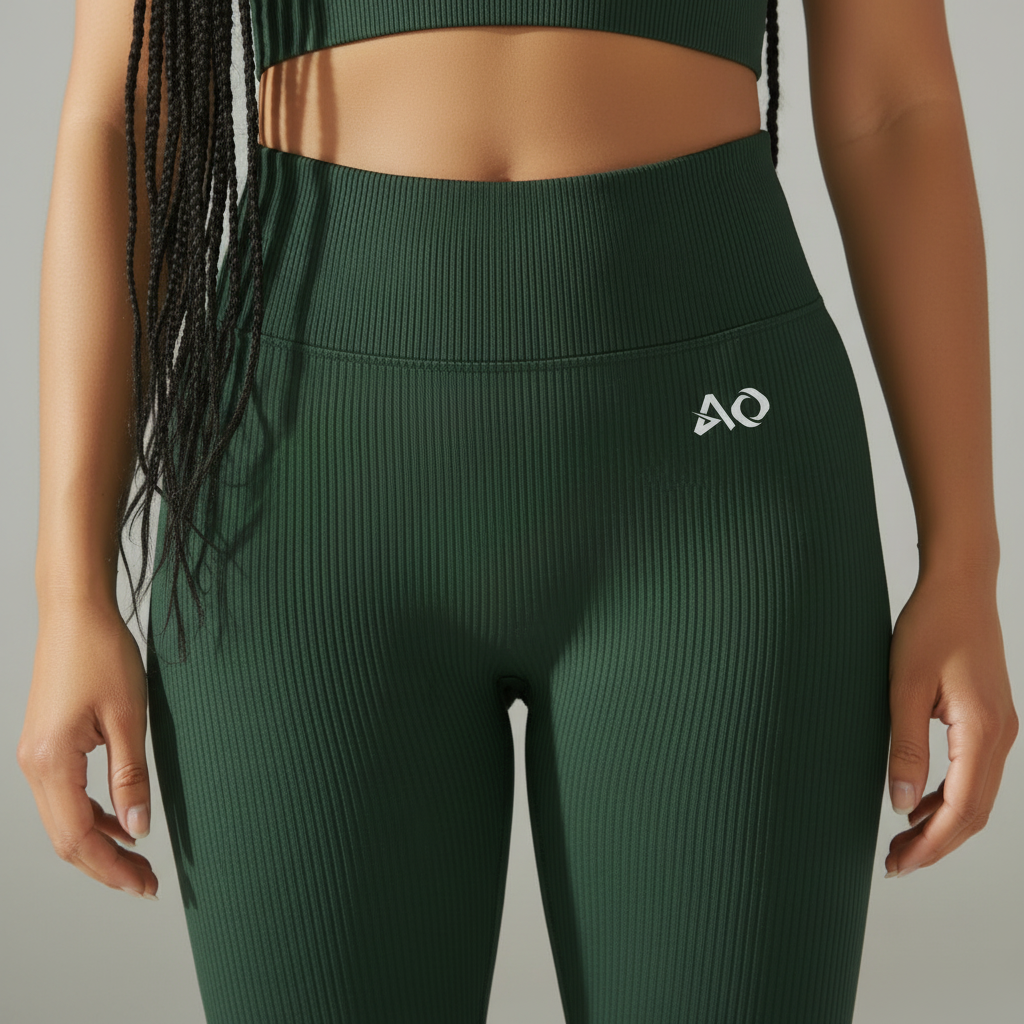 Green Leggings - Front Left Waistband Printed Logo 1