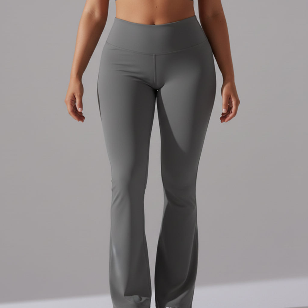 Grey Flares Close-up - Front Waist to Thigh