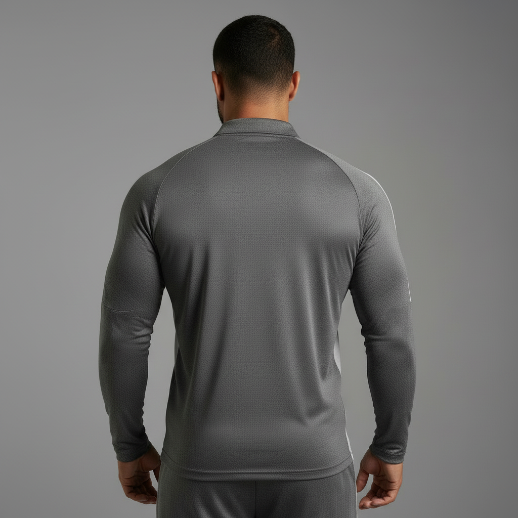 Grey Long-Sleeve Polo - Back
