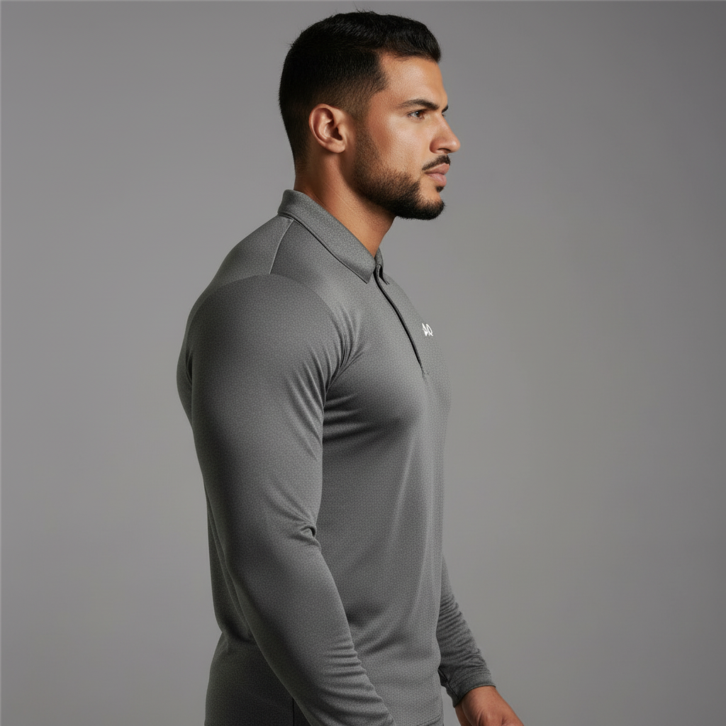 Grey Long-Sleeve Polo - Side