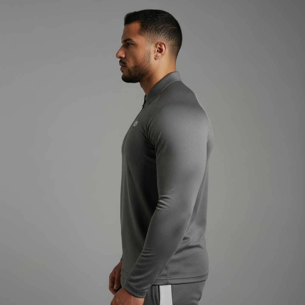 Grey Long-Sleeve Polo - Side