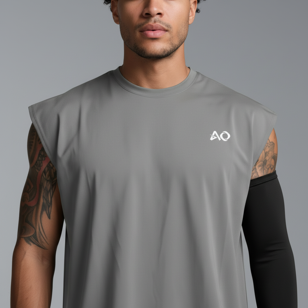 Grey Oversized Sleeveless Top - Close-Up Front