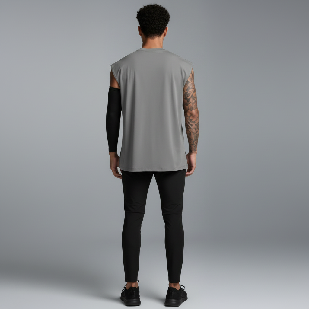 Grey Oversized Sleeveless Top - Full Body Back