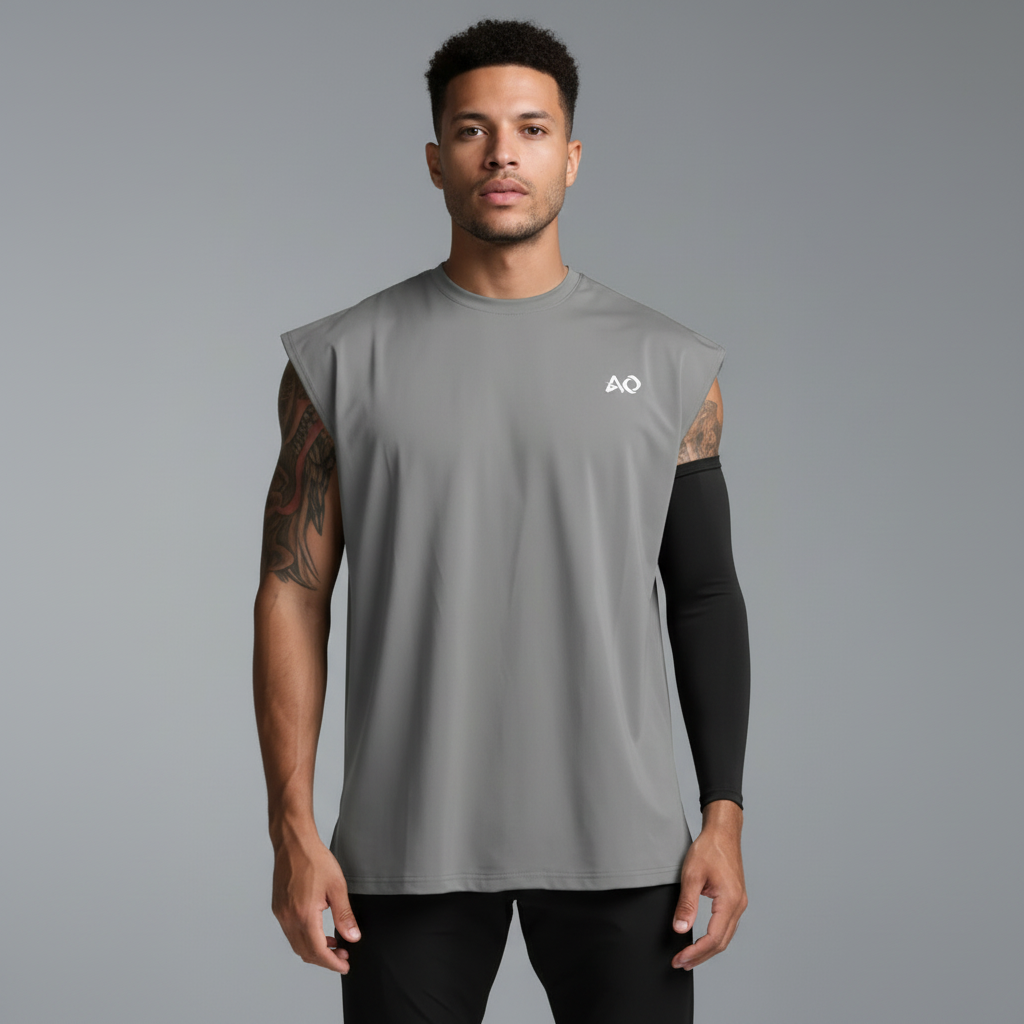 Grey Oversized Sleeveless Top - Full Body Front