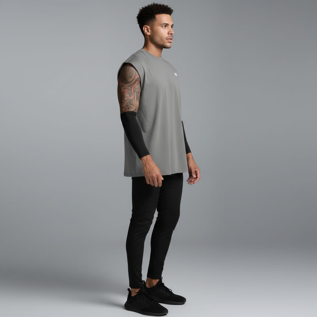 Grey Oversized Sleeveless Top - Full Body Side