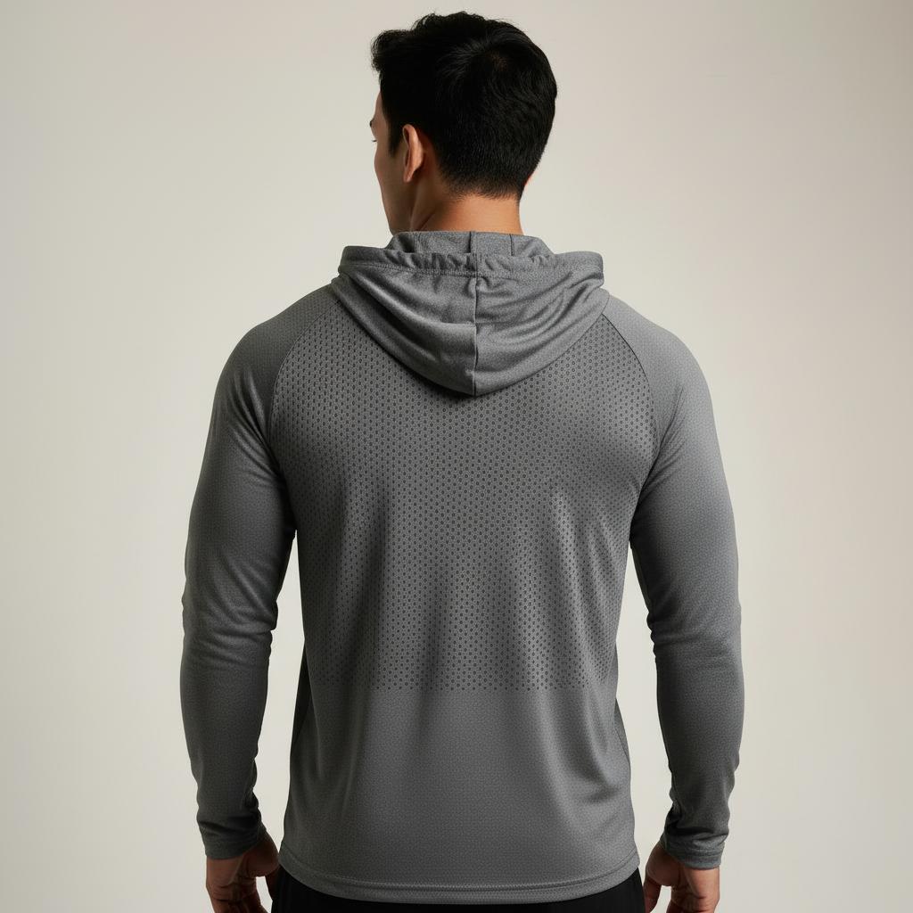 Grey Textured Hoodie - Back