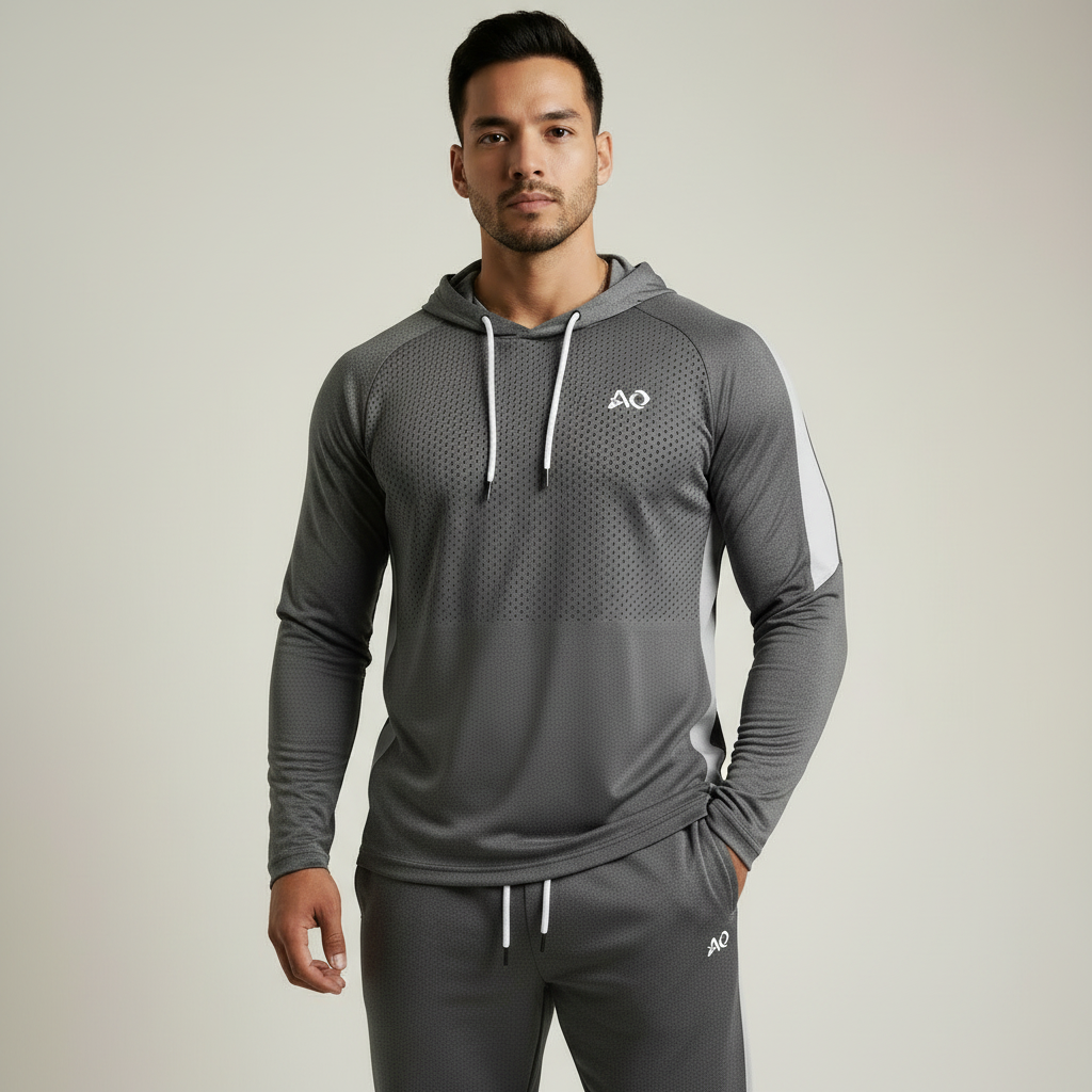 Grey Textured Pullover Hoodie - One Hand Pocket