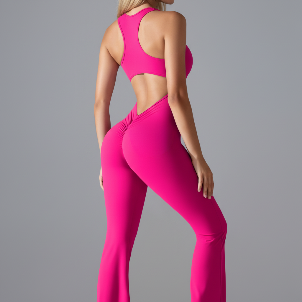 Hot Pink Unitard - Back Detail Arms Down