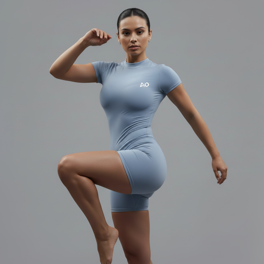 Light Blue Athletic Romper Action