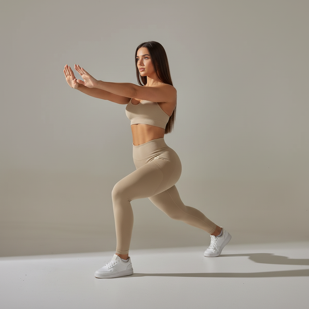 Lunge pose with arms extended