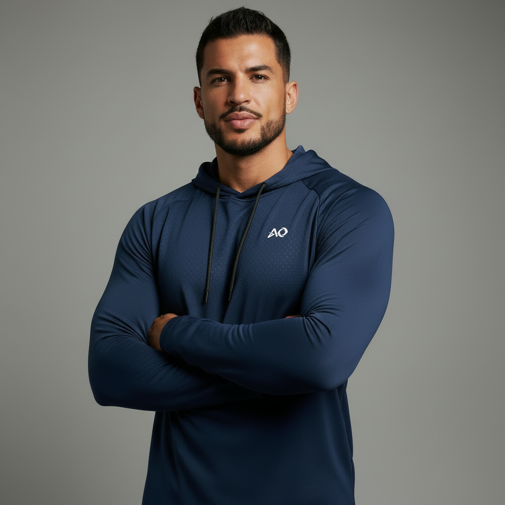 Navy Blue Pullover Hoodie - Arms Crossed