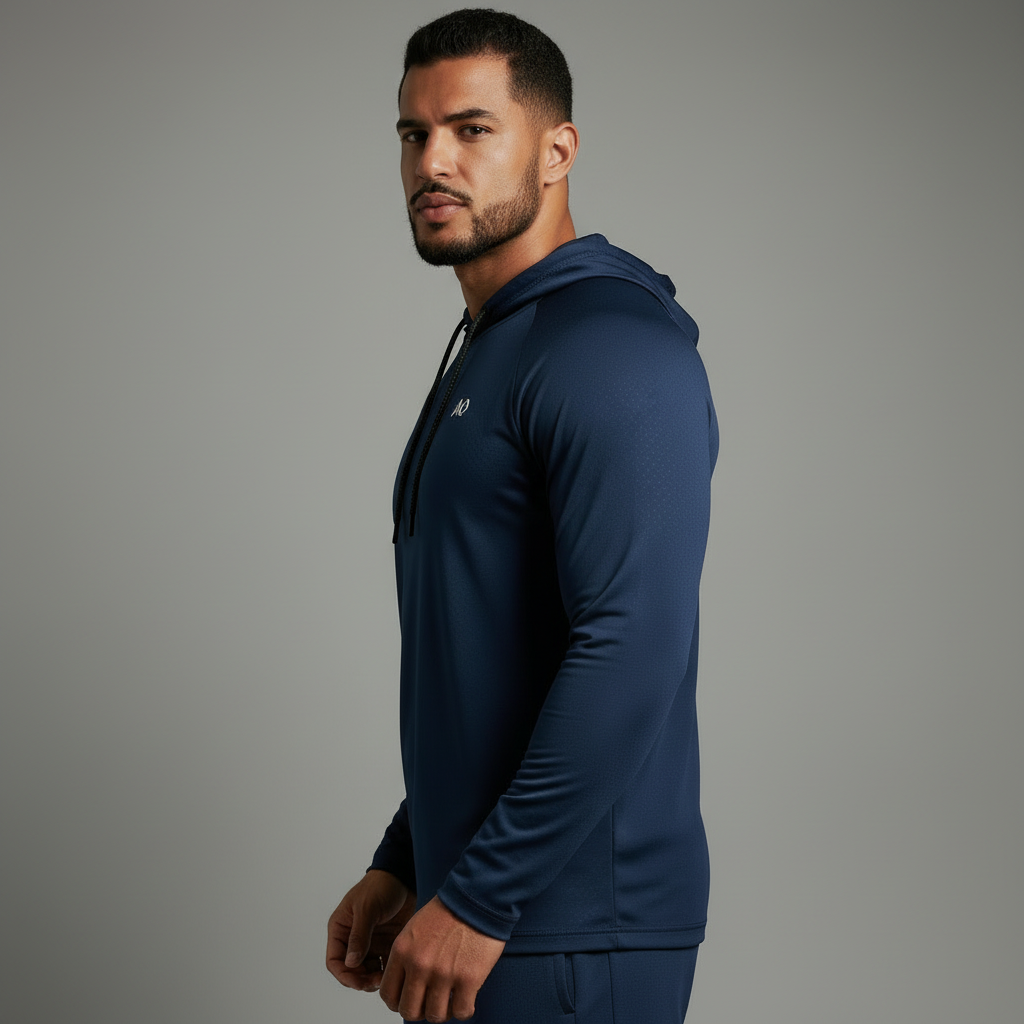 Navy Blue Pullover Hoodie - Side