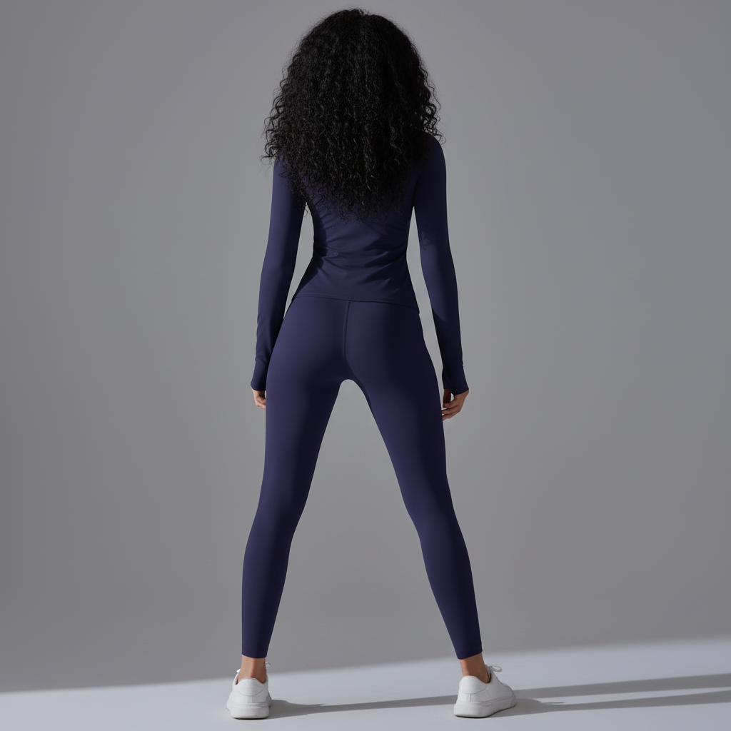 Navy Set Curly Hair - Back Athletic Stance