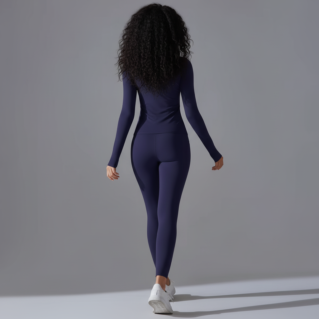 Navy Set Curly Hair - Back Walking
