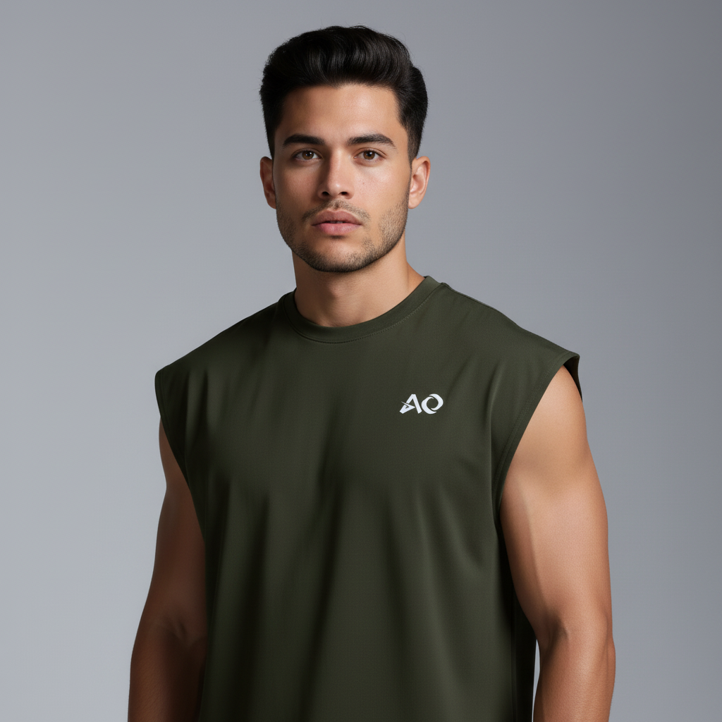 Olive Oversized Sleeveless Top - Close-Up Front