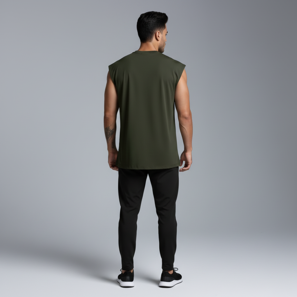 Olive Oversized Sleeveless Top - Full Body Back