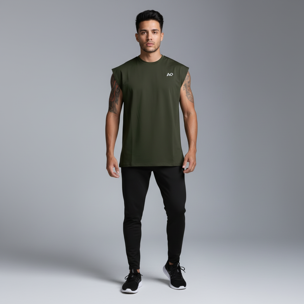 Olive Oversized Sleeveless Top - Full Body Front