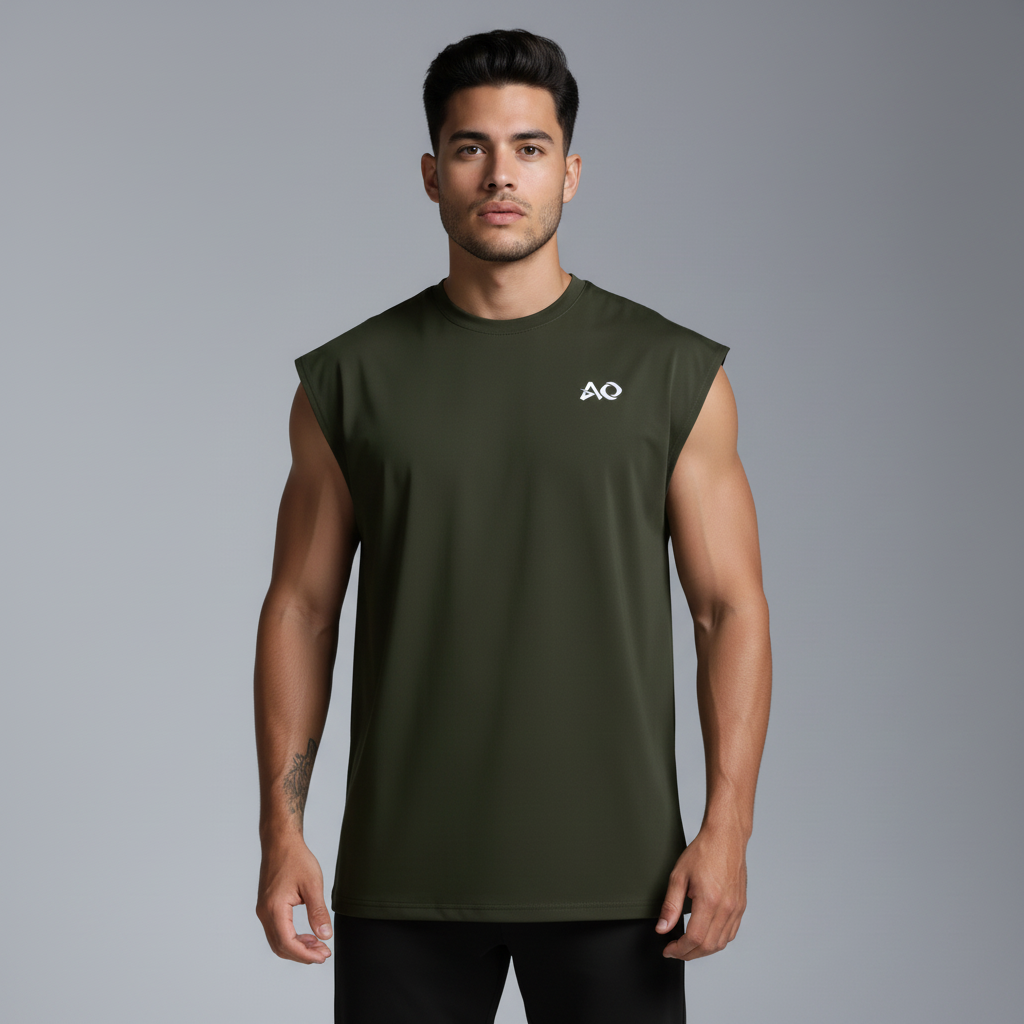 Olive Oversized Sleeveless Top - Full Body Front