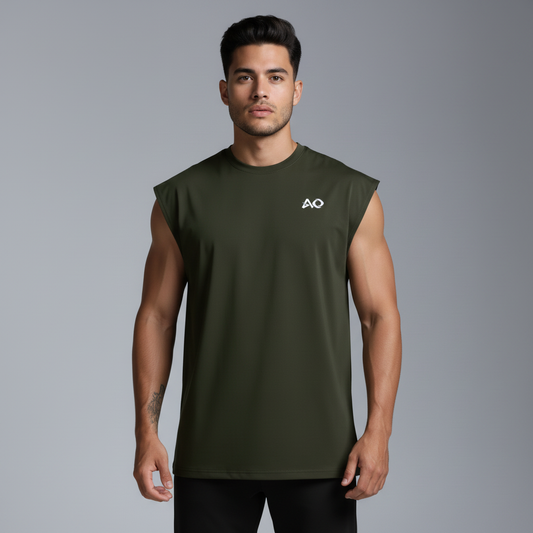 Olive Oversized Sleeveless Top - Full Body Front