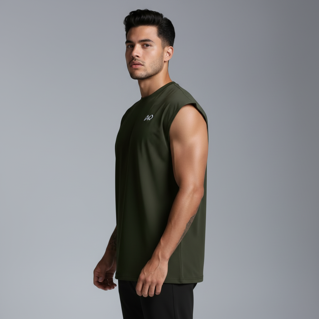 Olive Oversized Sleeveless Top - Full Body Side