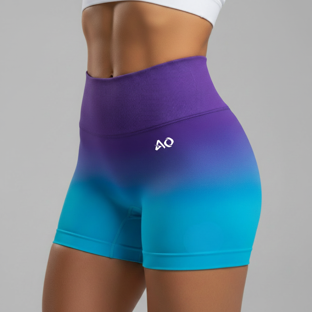Purple-Turquoise Gradient Shorts - ActiveOne Logo Close-Up