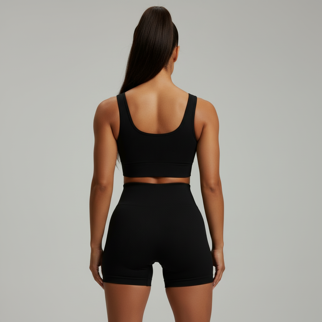 Rear view - Black bike shorts set