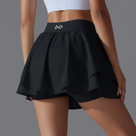 Rear view - Black pleated tennis skort