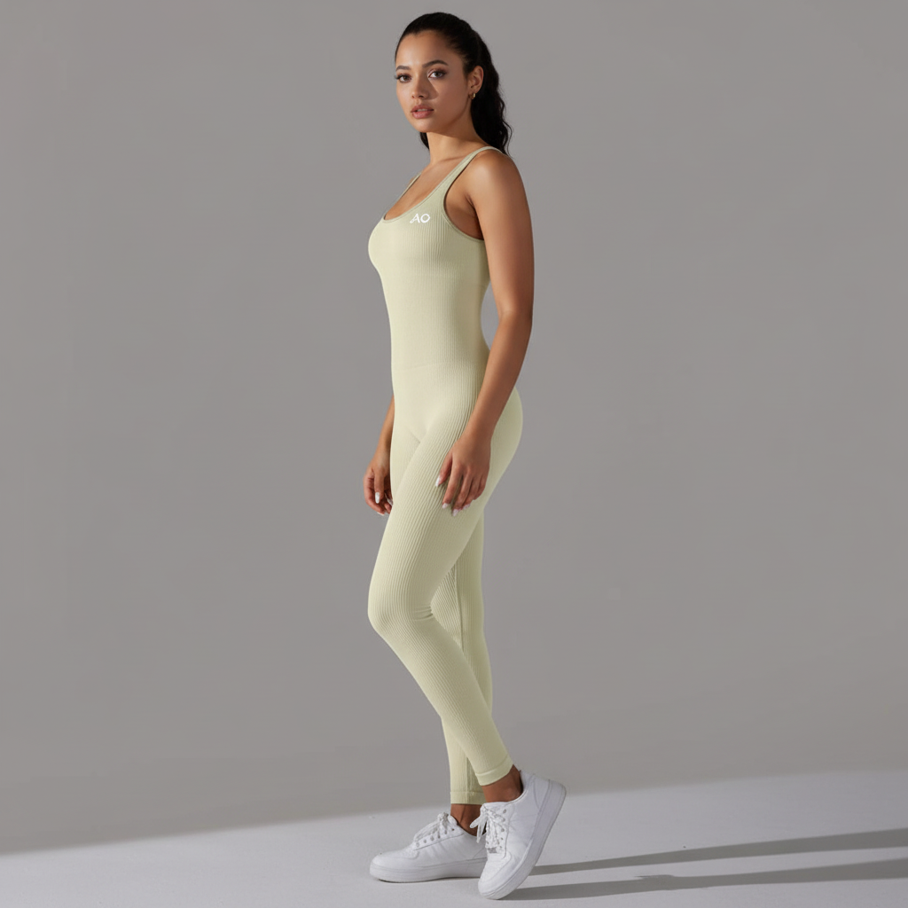 Sage green unitard side view