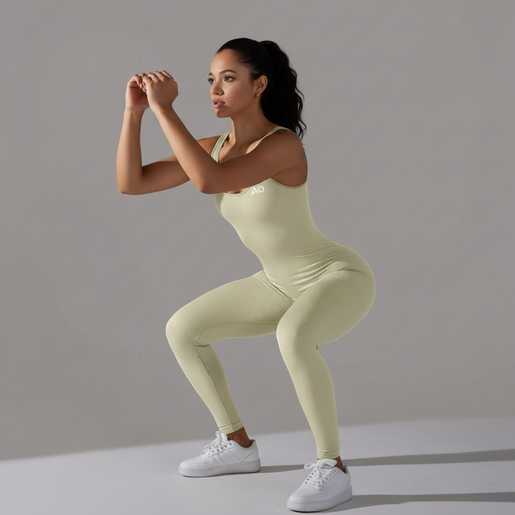 Sage green unitard three-quarter view