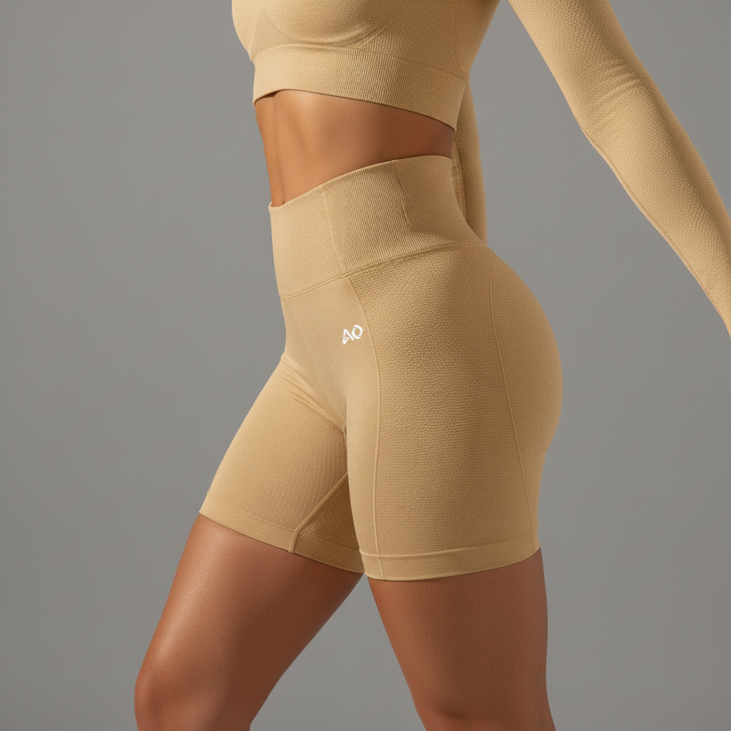 Side profile - Beige tan bike shorts